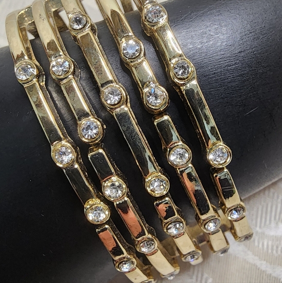 VINTAGE 80S GOLD TONE RHINESTONE HINGED CUFF BRACELET STATEMENT ARCHITECTURAL - Picture 8 of 12